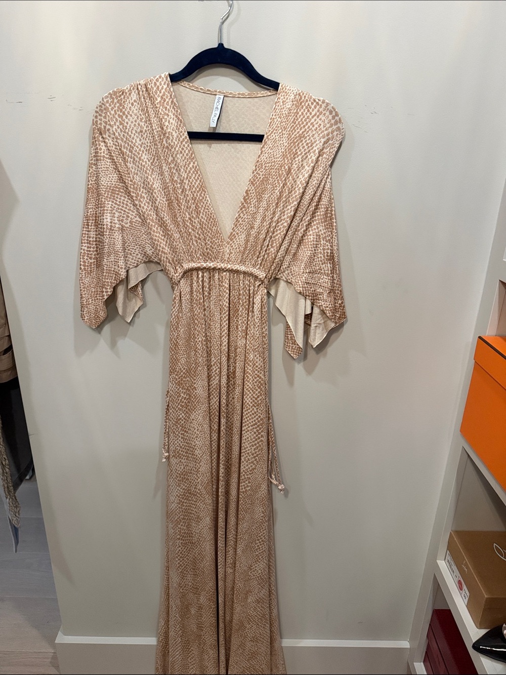 Rachel Pally Neutral Snake-Print Maxi Dress with Tie Waist